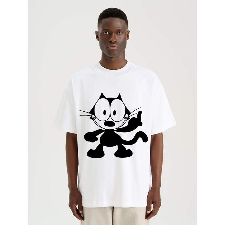 Hitam Felix The Cat เสื้อยืดการ์ตูน Stuborn Black Cat FTC6-10