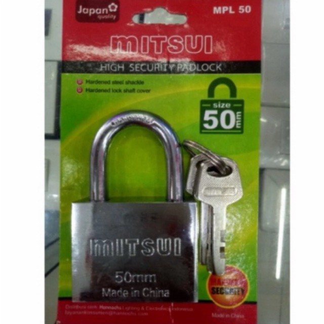 กุญแจ Mitsui ประเภท MPL 50 - 50 มม. กุญแจคอยาว - รั้ว/รถจักรยานยนต์/บ้าน