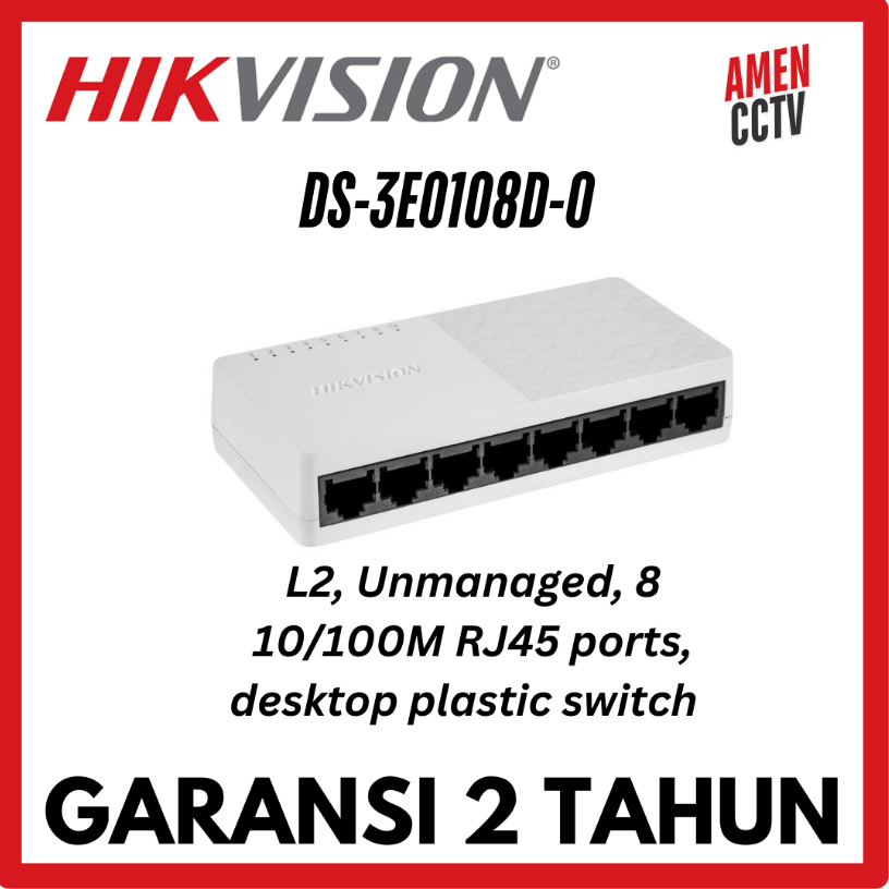 SOHO Value Series: พลาสติกสวิตช์ตั้งโต๊ะ Unmanaged, L2 Hikvision DS-3E0108D-O