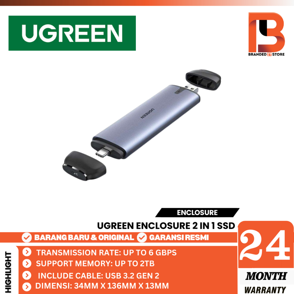 UGREEN ENSURE 2 IN 1 SSD M2 SATA B คีย์ TO USB C & A - UGREEN 70533
