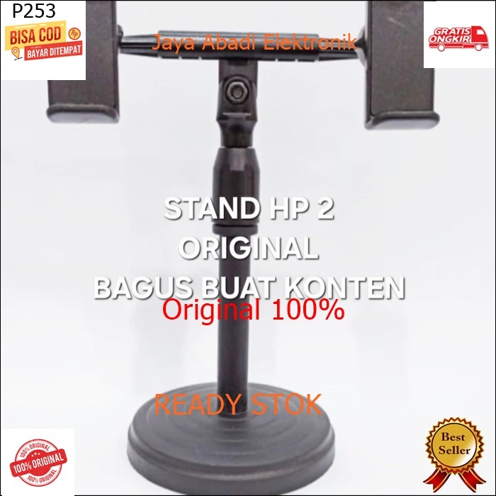 P253 ผลิตภัณฑ์ต้นฉบับ 2-BRANCH HP STAND DUAL DOUBLE HANDPHONE HOLDER TWO MINI TRIPOD POLES LIVE TRIP