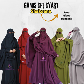 Shakeena Gamis set Syari Premium free cadar bandana hijabnya real jumbo