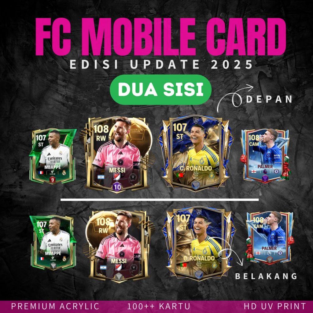 GANTUNGAN FC มือถือพรีเมี่ยมพวงกุญแจ 2 ด้าน | การ์ด FC MOBILE 25 | FCM CARD FOOTBALL UPDATE