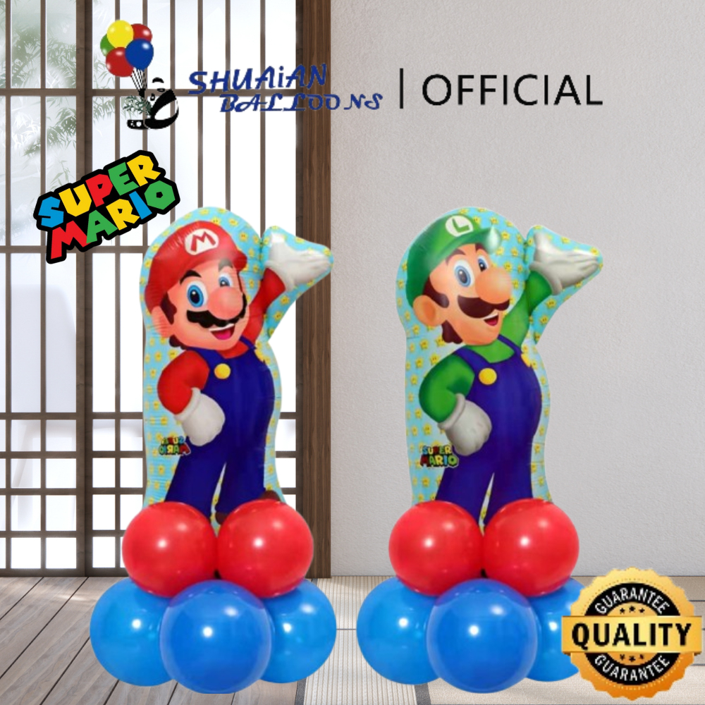 SHUAIAN บอลลูนฟอยล์จัมโบ้ Super Mario Bros ตัวละครฟอยล์บอลลูน Super Mario Bros ขนาดใหญ่ / รอบ Mario Bros