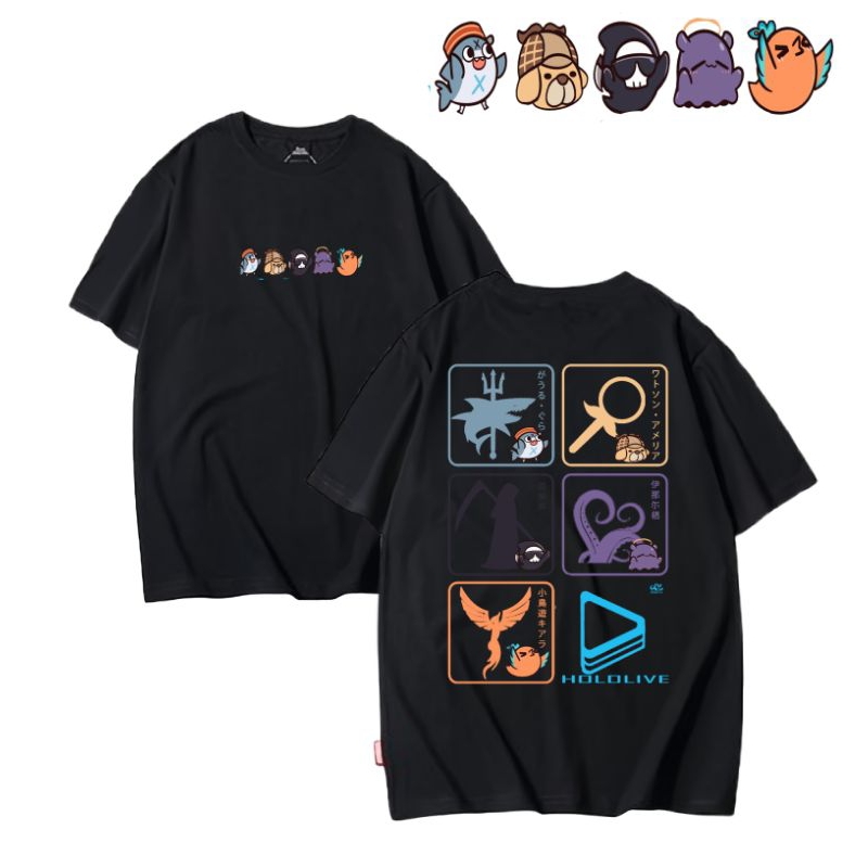 Hololive เสื้อยืดสัญลักษณ์สมาชิก Hololive Gawr Gura Amelia Waston Mori Calliope Takodachi Ninomae Ta