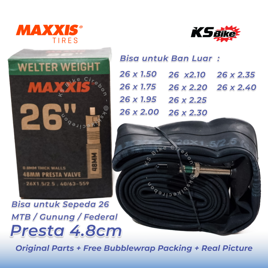 Maxxis 26 Cop FV Presta จักรยานยางใน 48 มม.เข็มความสูง 26 x 1.50 1.75 1.95 2.10 2.20 2.25 2.30 2.35 