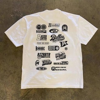 JJ.STORE Pelabelan pencetakan Amerika kecenderungan baju atasan wanita terbaru kekinian kaos pria oversize skena vintage