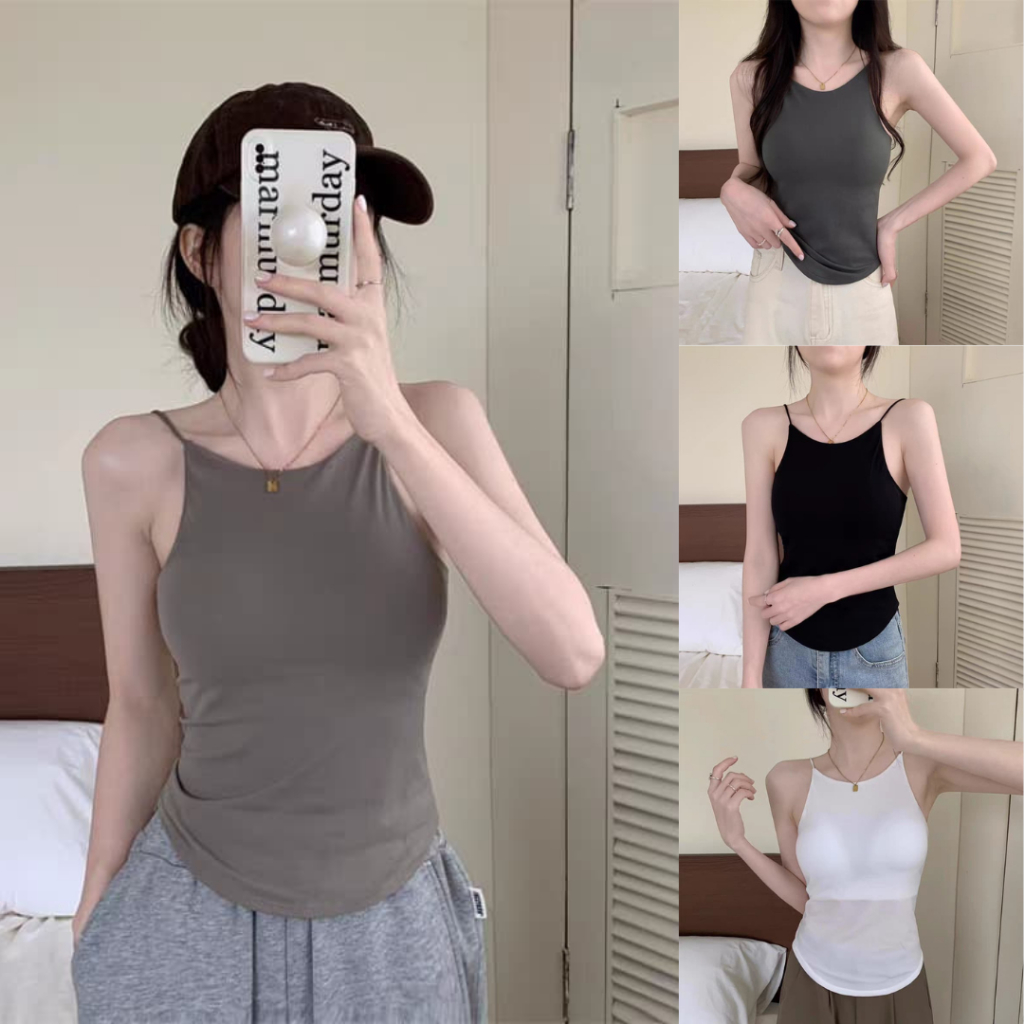Oppa Style Shop Tanktop Crop Small Strap TT003 Korean Sport Tanktop / Tanktop Crop Sports Running Gy