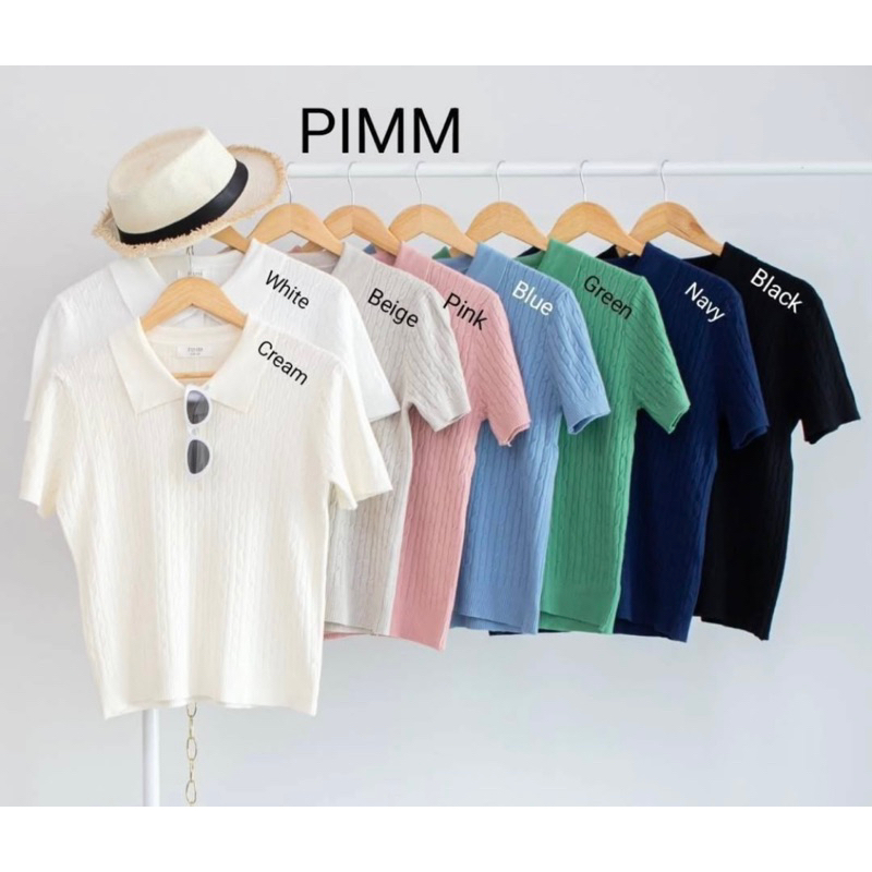 B187 PIMM เสื้อยืดคอปกถักนําเข้าเสื้อผ้าผู้หญิง Bkk