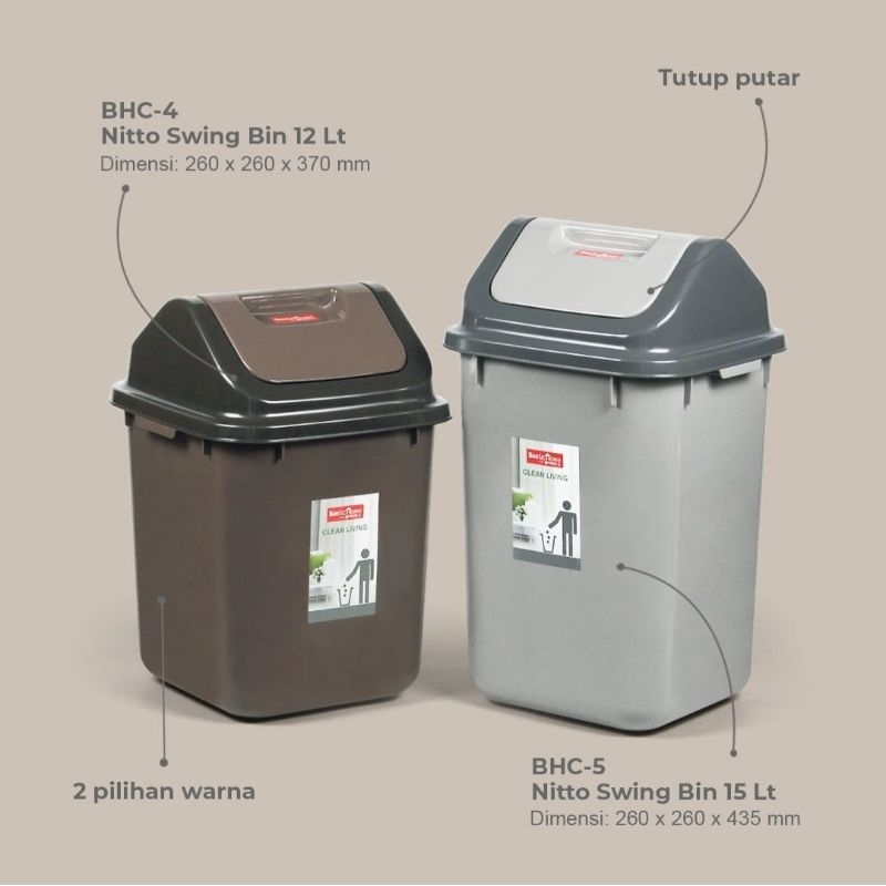 NITTO SWING BIN 12Ltr และ 15 Ltr Basic Home Shake ฝาปิดถังขยะโดย LION STAR