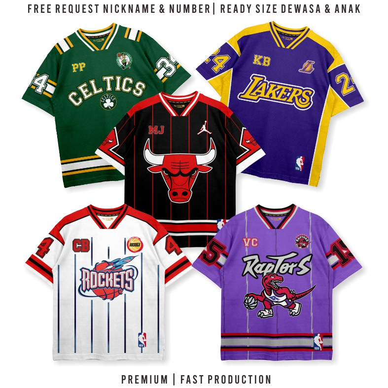 บาสเก็ตบอลขนาดใหญ่ Streetwear / Retro / Boxy / Chicago Bulls / Celtics / La Lakers / Houston Rockets / เสื้อ Toronto Raptors