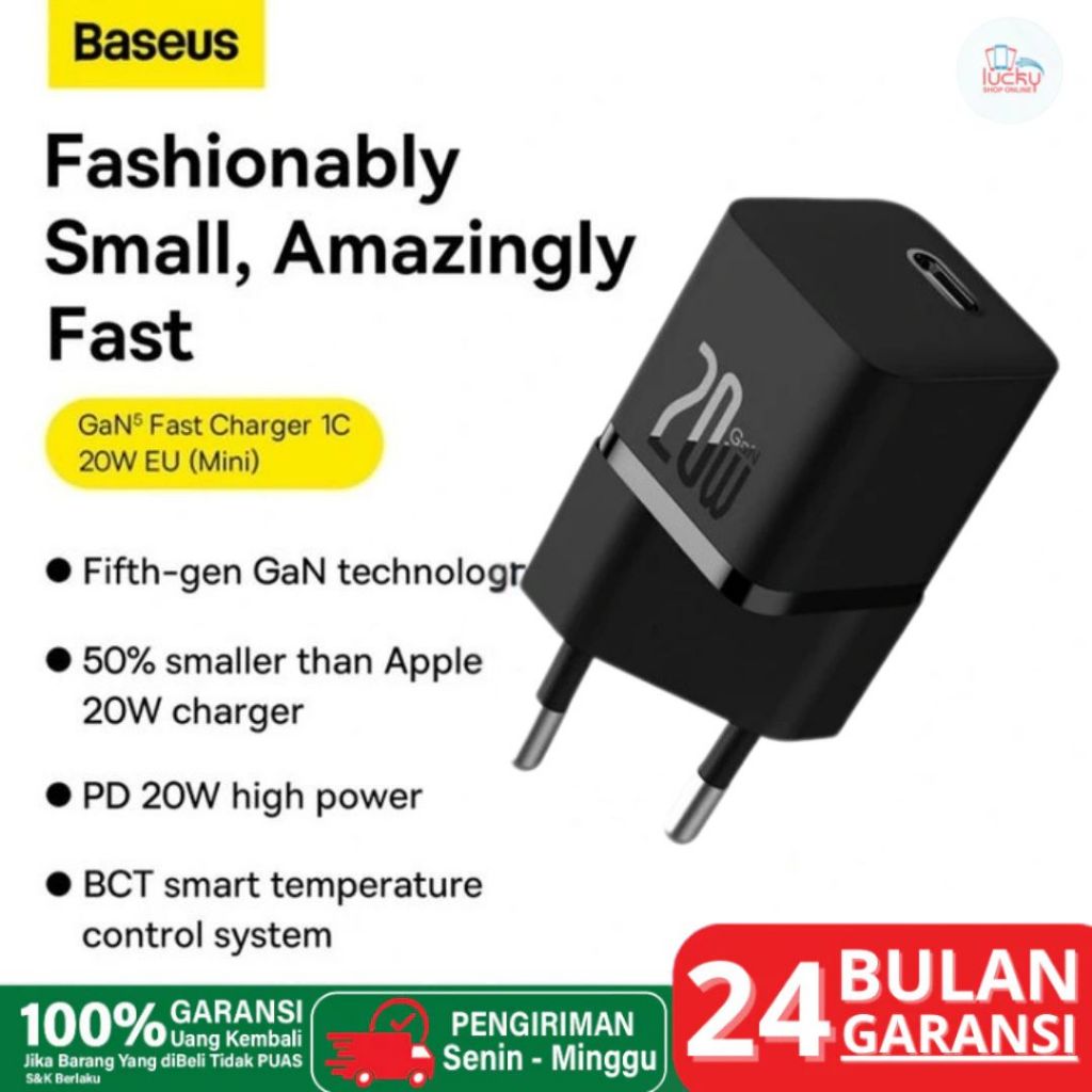 Baseus Head Charger 20W GaN5 20W Fast Charger (มินิ) 1C 20W - CCGN05 / เครื่องชาร์จ Baseus Gan