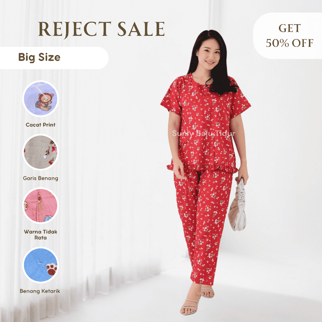 KATUN REJECT ปฏิเสธ | ชุดนอนแขนสั้นผู้หญิงพร้อมกางเกงขายาว | ชุดนอนคอตตอนผู้ใหญ่ไซส์ใหญ่ | LD 118 - 