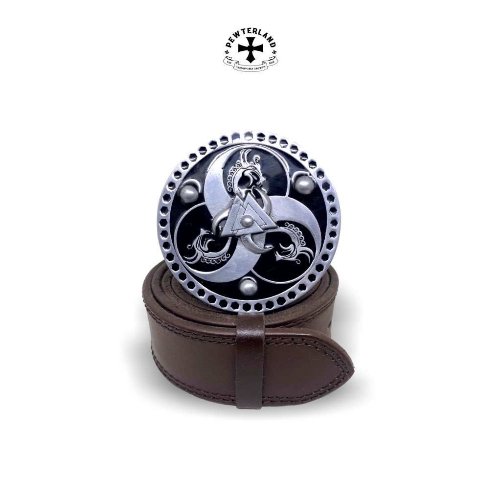 Pewterland Argus Phanoptez หัวเข็มขัดทําจากโลหะดีบุกและหนังสีน้ําตาลดําสําหรับผู้ชายและผู้หญิง
