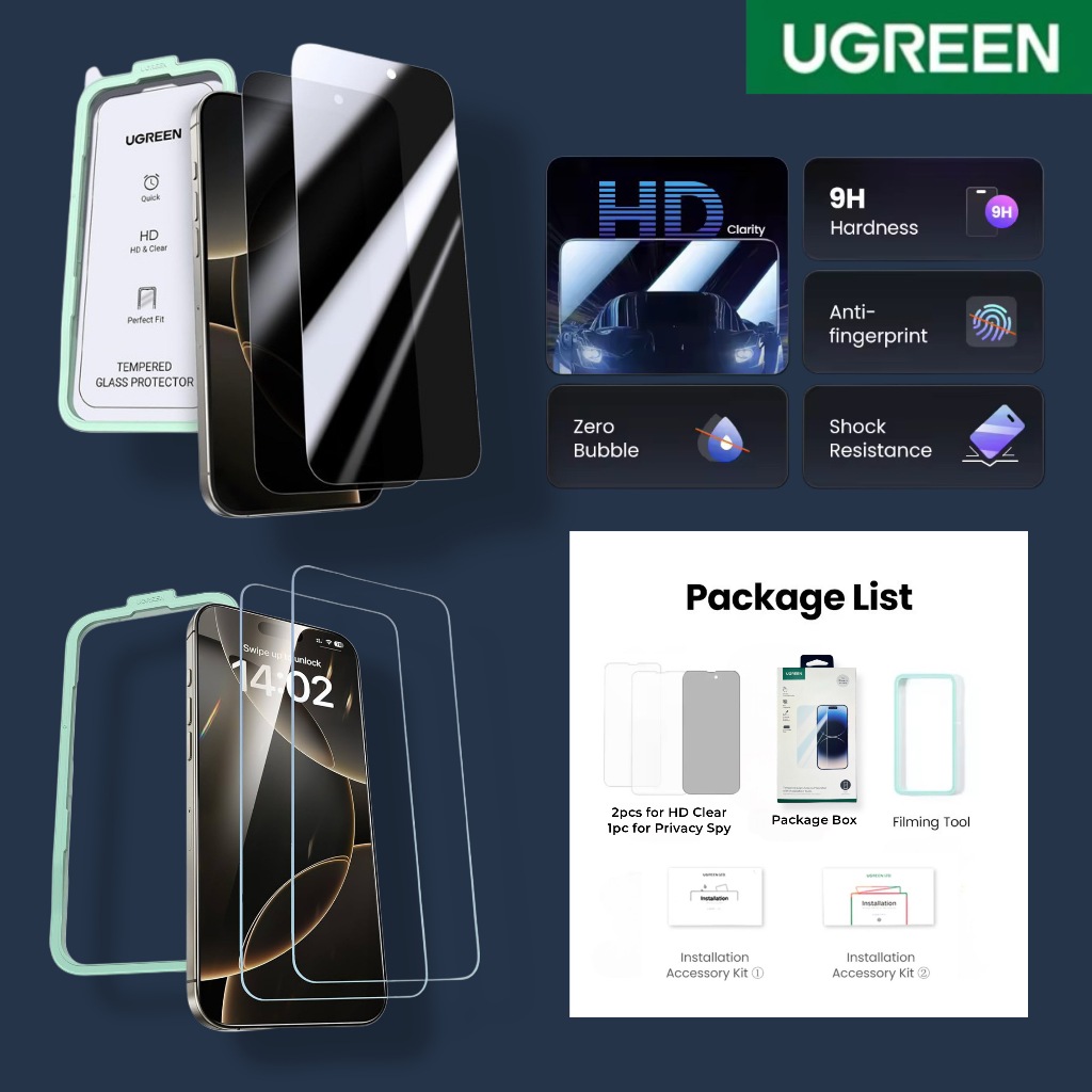 UGREEN BEZEL-FREE TEMPERED GLASS IPH 13-17 PRO MAX PLUS AIR