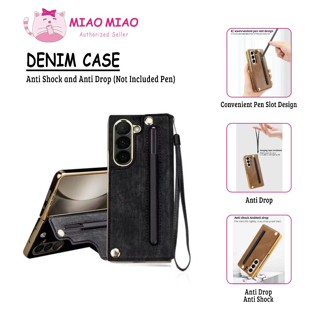 CASE SAMSUNG GALAXY Z FOLD 4 Z FOLD 5 Z FOLD 6 เคส Denim สําหรับ Samsung ZFOLD4 ZFOLD5 ZFOLD6 พร้อมส