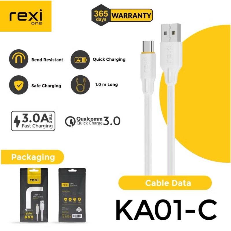 Rexi KA01-C สาย Type-C 3A แบนชาร์จเร็ว KA01-C/KE01-C/KK01-C/KM01-C/KM01-C