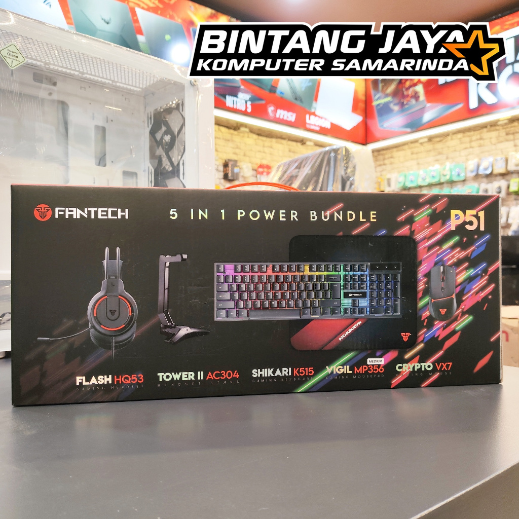 Gaming Gear Combo P51 FANTECH คีย์บอร์ด/เมาส์/ชุดหูฟัง/ขาตั้ง/แผ่นรองเมาส์