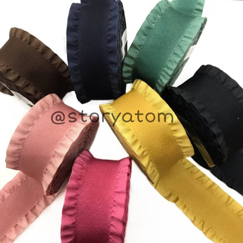 ต่อ 1 YARD ( 91 CM ) | 3.8 ซม | RUFFLE PUTA / SATIN RIBBON พร้อมขอบ / ริบบิ้นเกาหลี