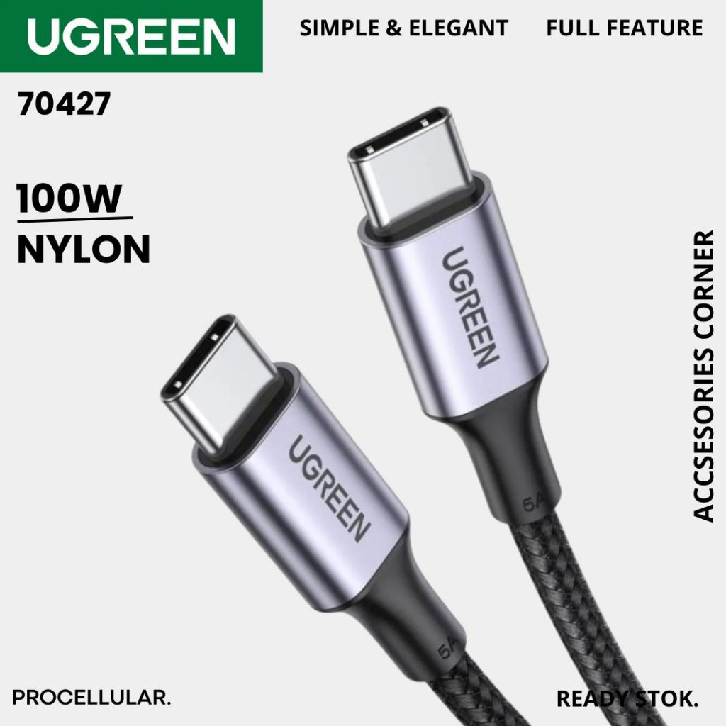 Ugreen สาย Type C ถึง C 100W 5A PD QC 4.0 ไนลอนถัก 70427