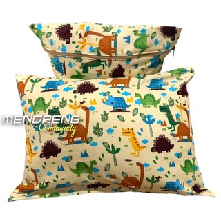 Sarung Bantal Resleting Motif Karakter Dino Cream Ukuran Besar 45 x 60 Cm