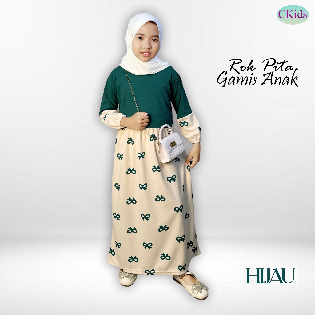 CKids Gamis เด็กผู้หญิงพร้อมกระโปรงลายริบบิ้นใหญ่