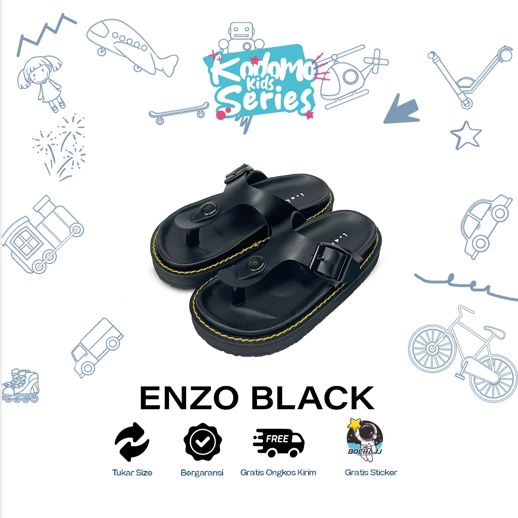 รองเท้าแตะ Boehajj สําหรับเด็กชายและเด็กหญิง - Enzo Black