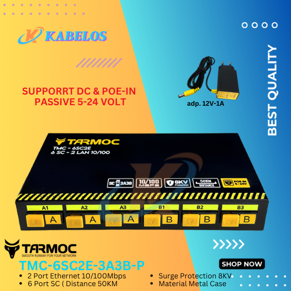 Tarmoc TMC-6SC2E-3A3B-P Media Converter 6 FO 2 LAN 10/100 POE IN 5-24V