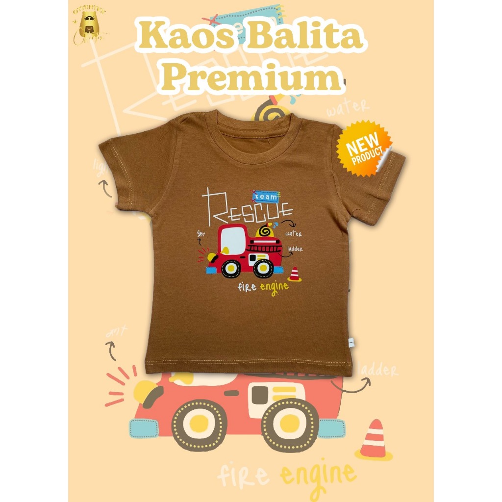 พรีเมี่ยม CONCON CHILDRENS/BALITA TSHIRT/เสื้อยืด (CK/G31) CUTE CAR MOTIF FIRE EXTINGUISHING AGE 1 S