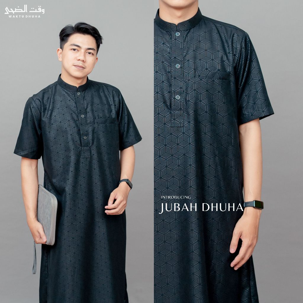 PREMIUM MATERIAL / DHUHA TIME - Dhuha Robe Slimfit แขนสั้นผู้ชายหกเหลี่ยมลายนูน Motif