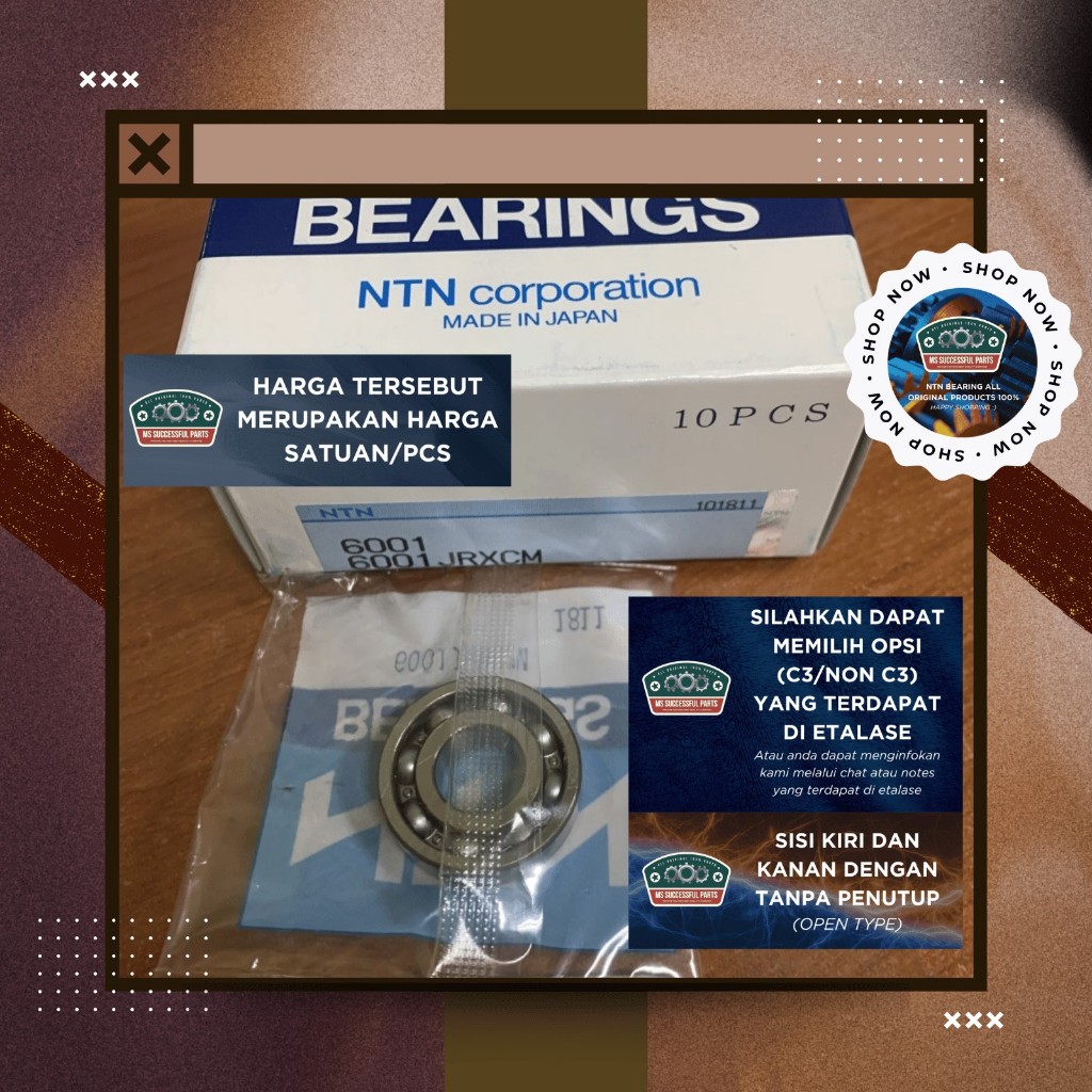 BEARING 6001/6001 C3 NTN ฝาครอบเปิดเดิม 6001/41C3