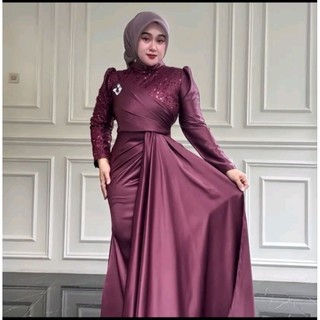 COD Amora Dress Satin Mix Tile Squin  Premium // Gaun Pesta Wanita Remaja // Dress Kondangan Terbaru 2026 Jumbo S M L XL XXL // Baju Lebaran Polos Populer