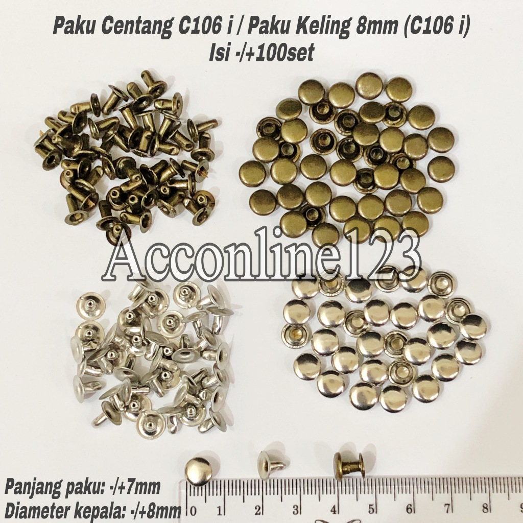 C106 i ตรวจสอบเล็บ / หมุดย้ํา 8 มม. (C106 i) เนื้อหาสีเงินและเผา Atg -/100 ชุด