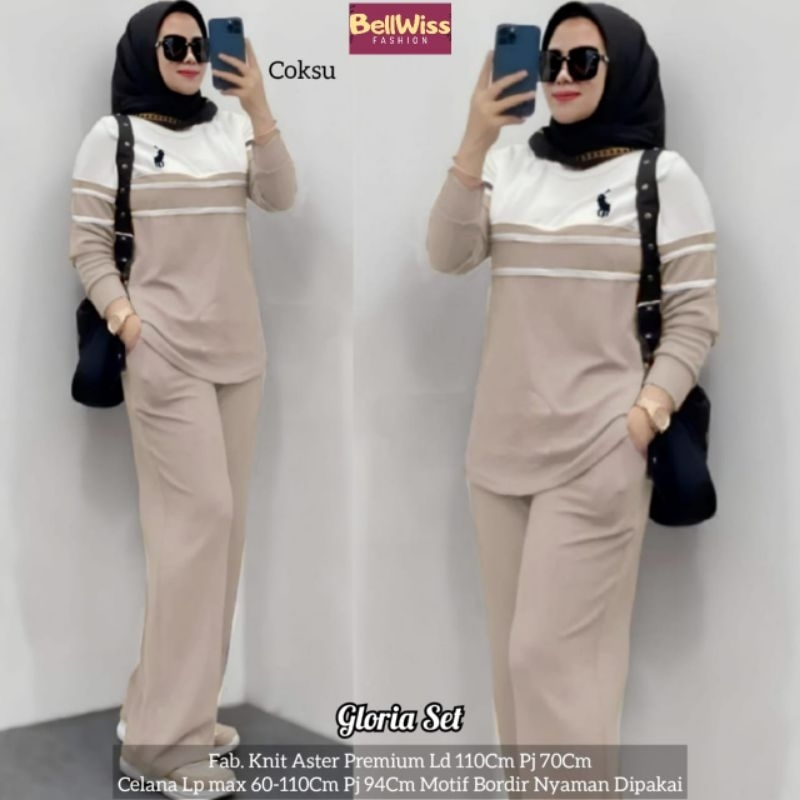 GLORIA ชุดหนึ่งชุด SETCEL BLOK PANTS ผู้หญิง CASUAL PLAIN KNIT ASTER PREMIUM LD 110 CM FIT XL