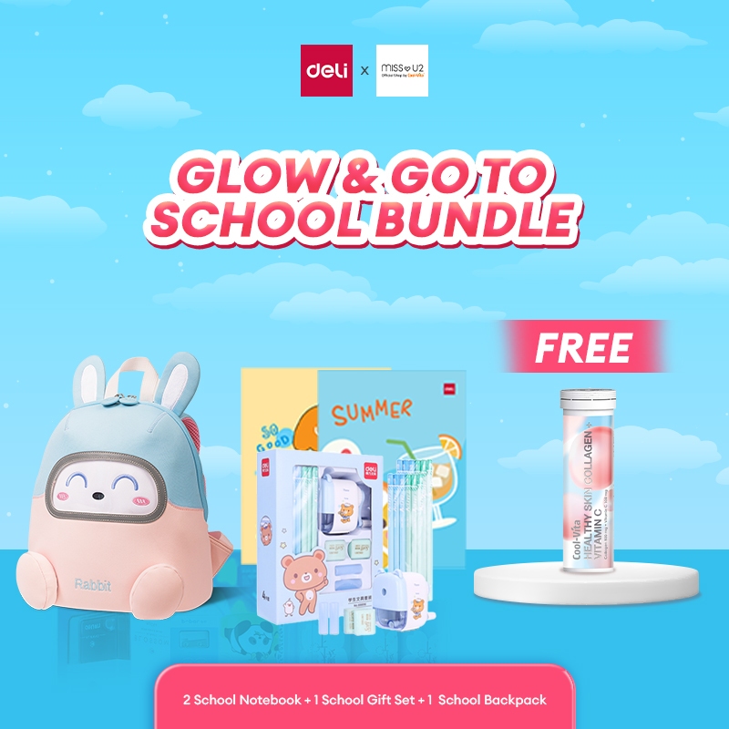 [DELI X COOLVITA] Glow & Go to School Bundle / สมุดโน้ต 2 โรงเรียน ชุดเครื่องเขียน 1 ชุด (4 in 1), ก