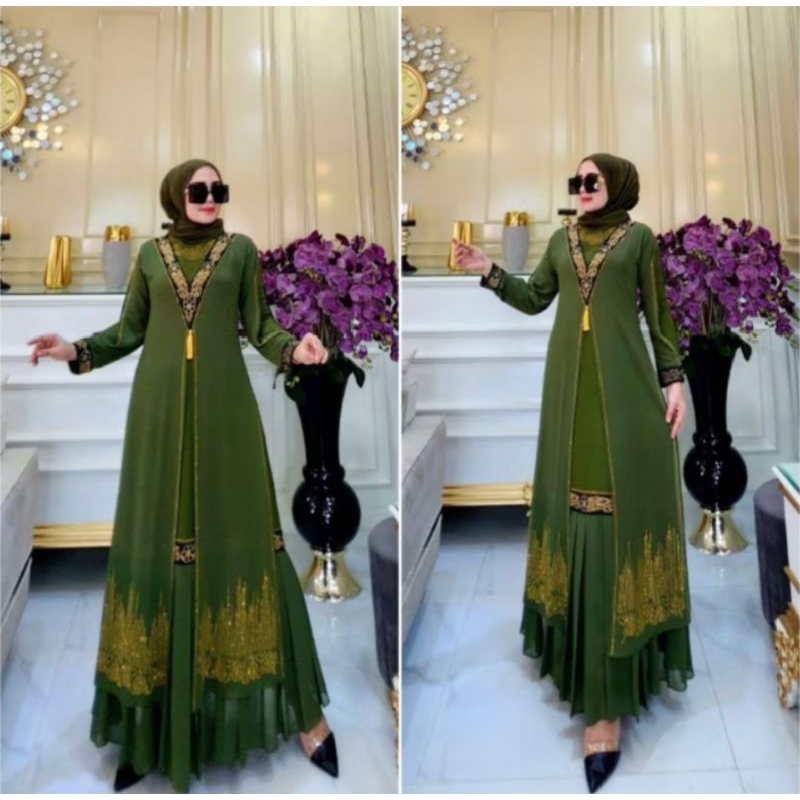 Gamis Abaya ตุรกีพรีเมี่ยม Tasbih V-crested Exclusive Mute สวยหรูหราผู้ใหญ่สี Syari
