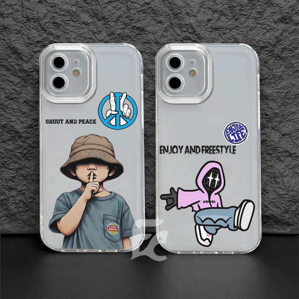 (FC03) กรณีโปร่งใสกรณี Peace Motif สําหรับ Oppo A15 A16 EK A17 K A18 A3S A39 A31 A38 A3 PRO A3X A96 