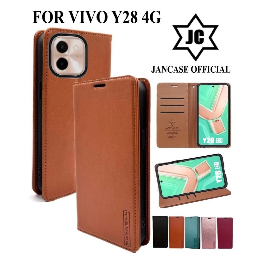 JANCASE PREMIUM VIVO Y28 4G FLIP COVER WALLET สามารถเปิดปิดและยืนได้