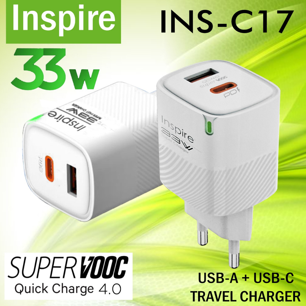 อะแดปเตอร์ชาร์จ หัวชาร์จ อะแดปเตอร์ชาร์จ 2 พอร์ต USB A Type C Super Fast Charger 33W PD 3.0 QC 3.0 I