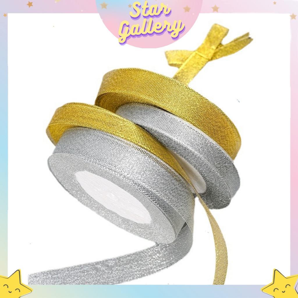 (1 ม้วน) Gold & Silver Motif Gift Ribbon 2cm 4cm Ribbon Flower Bouquet Ribbon ROLL PT17
