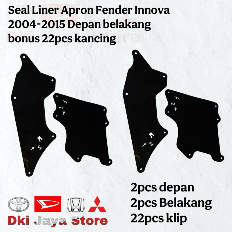 Innova 2004-2015 Fender Liner Seal ผ้ากันเปื้อนด้านหน้าและด้านหลังซีลยาง 4 ชิ้น + คลิป 22 ชิ้น