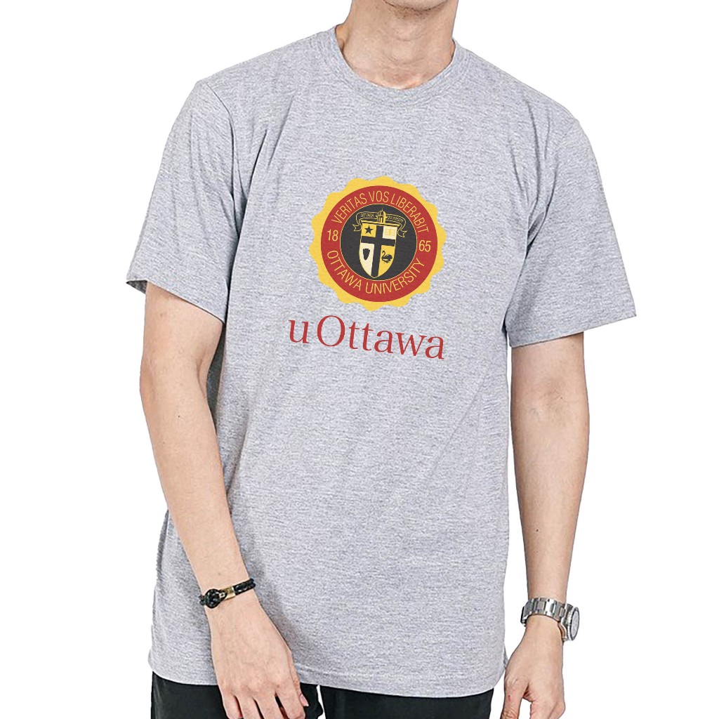 Kaos University OTTAWA Canada Cotton Combad เสื้อยืดแขนสั้น