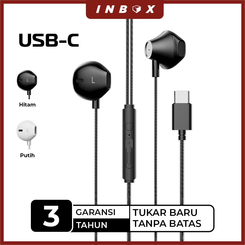 INBOX MI-5 Earphone Type C Ultra Bass HD Audio Stereo Microphone Headphone Headset