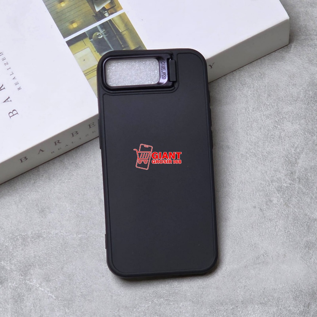 IPhone 16E Softcase Macaron Black Stand Ring Camera Case iPhone 16E