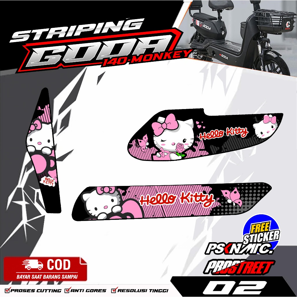 02 GODA ELECTRIC BIKE STRIPING STICKER - GODA ELECTRIC BIKE STRIPING STICKER HELLO KITTY VARIATION