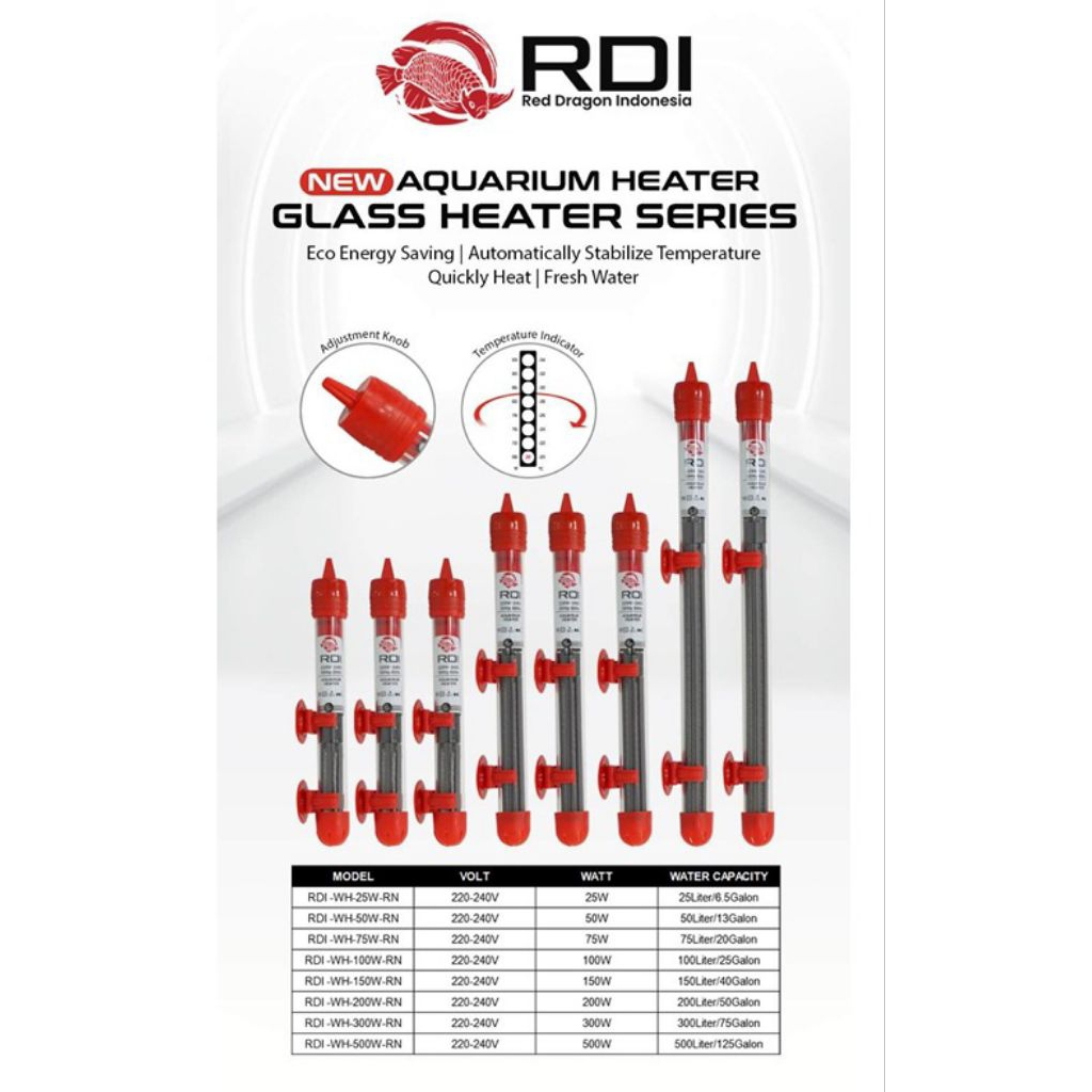 RDI AQUARIUM HEATER กระจกกระจกน้ํา RDI 50/75/100/150 วัตต์
