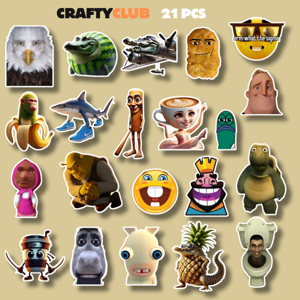 Brainrot TikTok Sticker, Meme Sticker ความงามกันน้ํา 21 ชิ้น