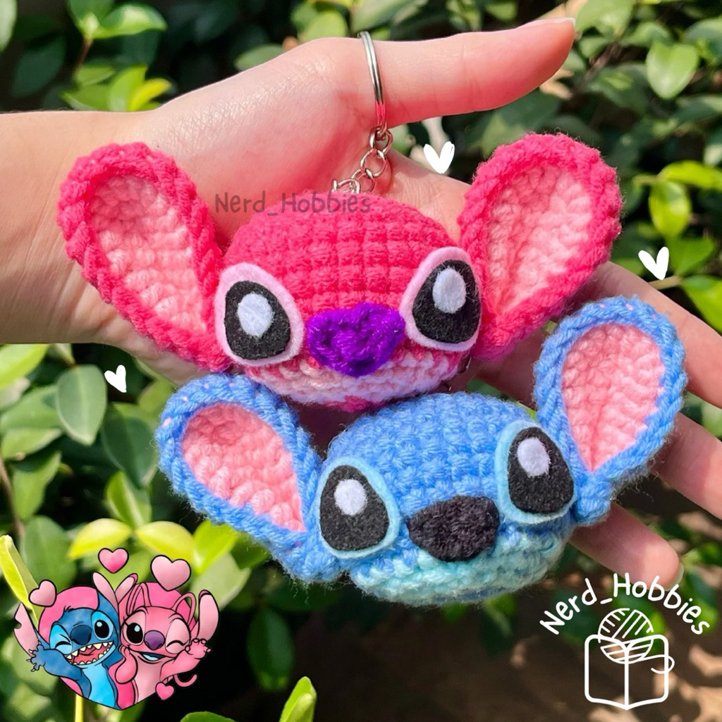 GANTUNGAN STITCH และ ANGEL Amigrumi พวงกุญแจโครเชต์ Disney / Disney Stitch และ Angel พวงกุญแจถัก / พ