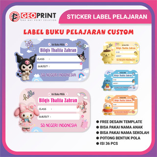 Sticker Label Buku Pelajaran Custom Nama Anak Untuk Buku Tulis Potong Kisscut Isi 36 Pcs