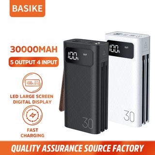 (HOT)BASIKE Powerbank 30000 mAh Fast Charging with Kabel data Lightning Type C Micro USB Flashlight